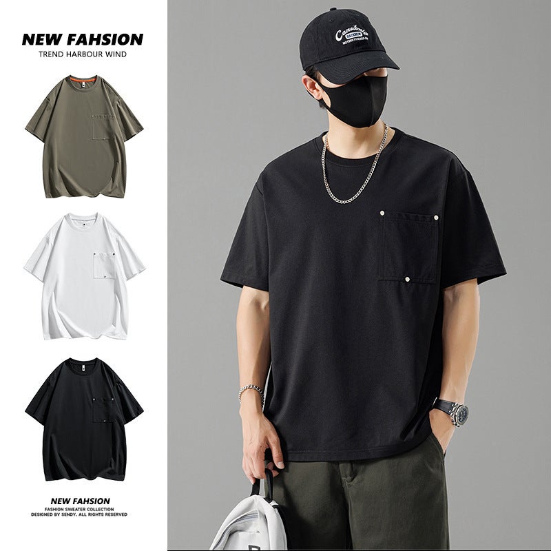 Pocket Niche Trendy American Casual Design Summer Loose Men'S Couple Short-Sleeve T-Shirt Ins - Image 2