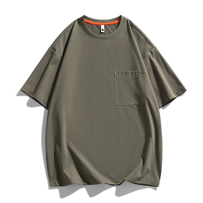 Pocket Niche Trendy American Casual Design Summer Loose Men'S Couple Short-Sleeve T-Shirt Ins - Image 1
