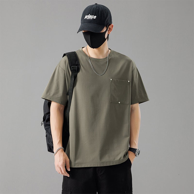 Pocket Niche Trendy American Casual Design Summer Loose Men'S Couple Short-Sleeve T-Shirt Ins - Image 3