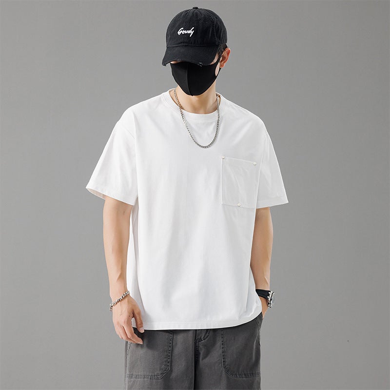 Pocket Niche Trendy American Casual Design Summer Loose Men'S Couple Short-Sleeve T-Shirt Ins - Image 4