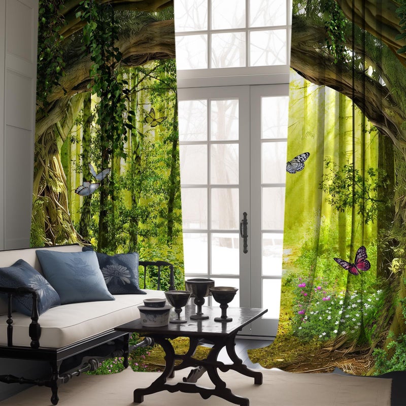 dueeia Enchanted Forest Blackout Curtains Patterned Tree Scenic Nature Green Spring Woodland Grommet Window Drapes for Bedroom Living Room Black Out 84 Inch Length 2 Panels Set, 84 X 52 Inch - Image 4