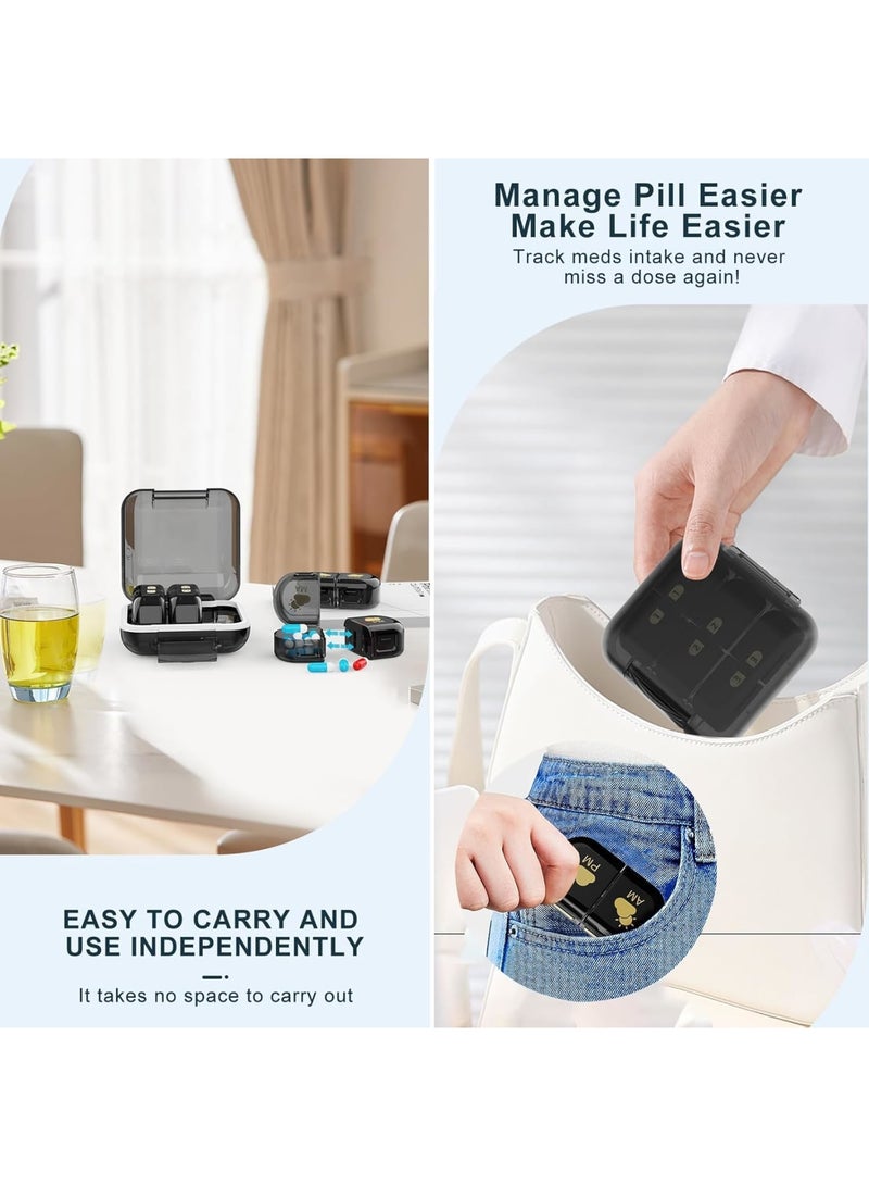 SOLARAE Removable Pill Box Organizer, 2 Compartments Small Pill Box AM PM, Portable 3 Day Travel Pill Organizer, Daily Pill Organizer for Vitamins, Medication, Supplements, Fish Oils, Black - Image 4