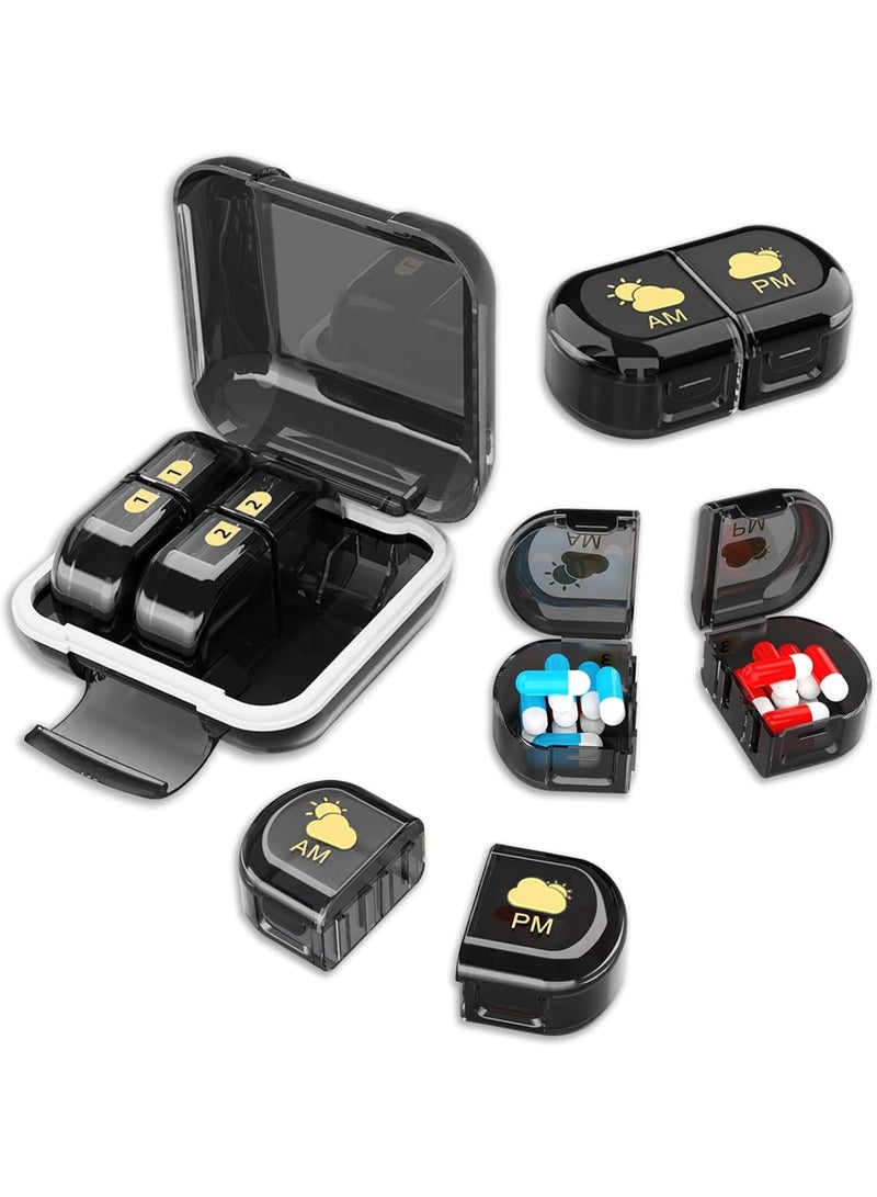 SOLARAE Removable Pill Box Organizer, 2 Compartments Small Pill Box AM PM, Portable 3 Day Travel Pill Organizer, Daily Pill Organizer for Vitamins, Medication, Supplements, Fish Oils, Black - Image 1