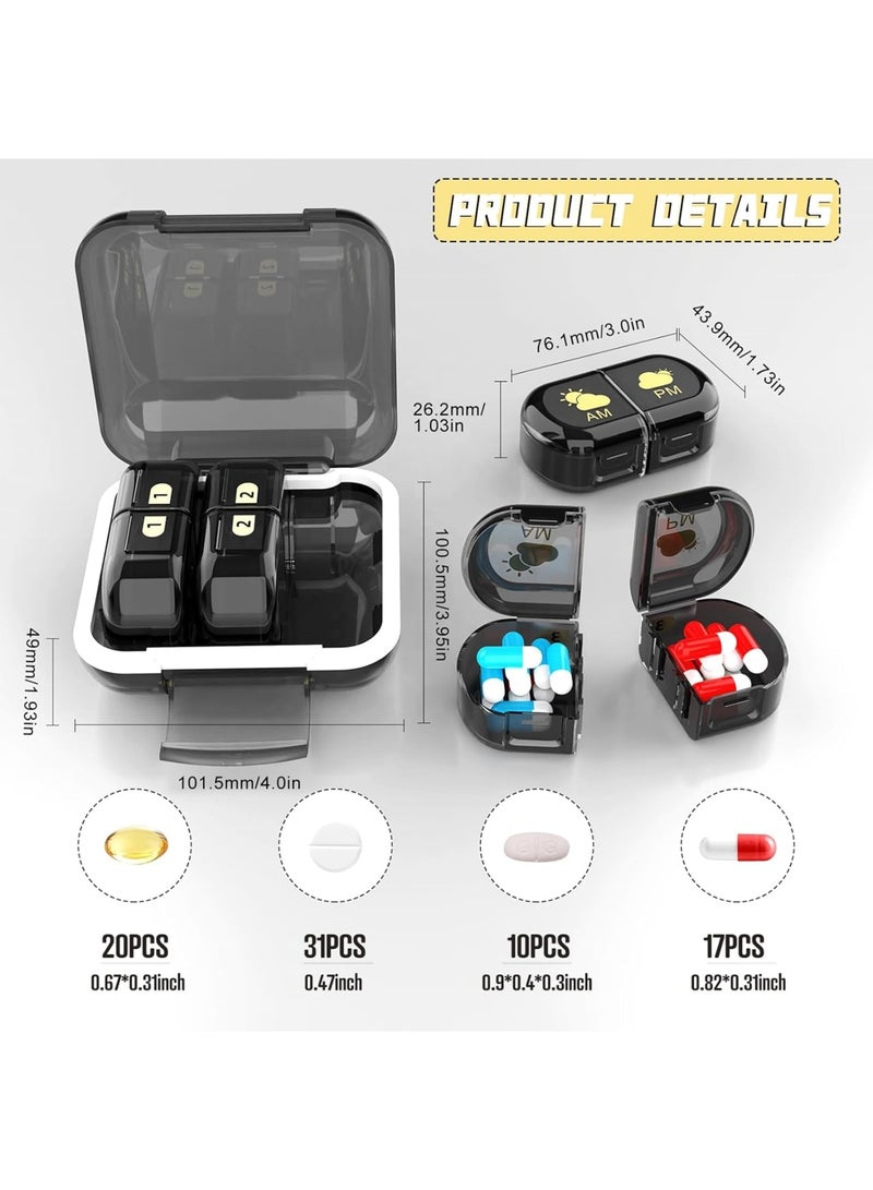 SOLARAE Removable Pill Box Organizer, 2 Compartments Small Pill Box AM PM, Portable 3 Day Travel Pill Organizer, Daily Pill Organizer for Vitamins, Medication, Supplements, Fish Oils, Black - Image 5