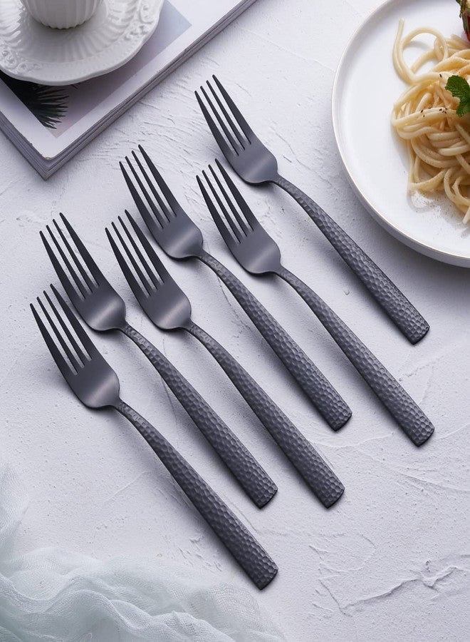 FULLYWARE Matte Black Dinner Fork Set of 6, 8.0 inches Stainless Steel Black Silverware, Metal Hammered, Satin Finish - Image 3
