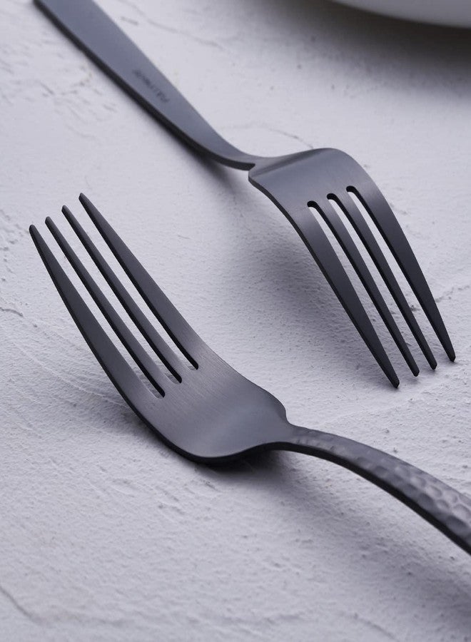 FULLYWARE Matte Black Dinner Fork Set of 6, 8.0 inches Stainless Steel Black Silverware, Metal Hammered, Satin Finish - Image 5