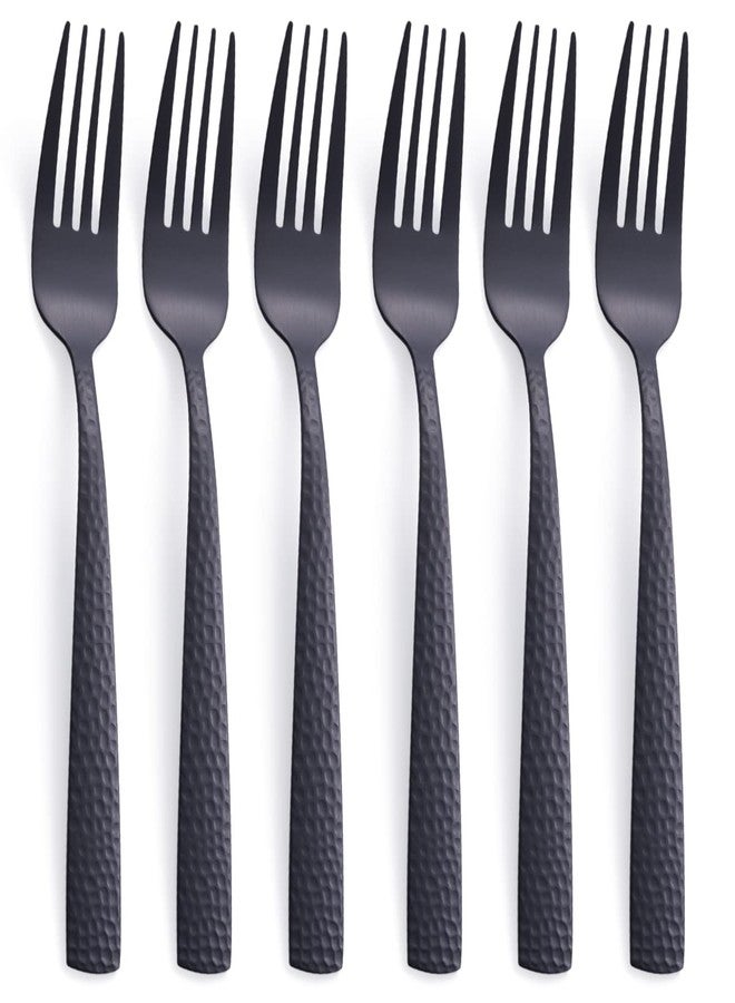 FULLYWARE Matte Black Dinner Fork Set of 6, 8.0 inches Stainless Steel Black Silverware, Metal Hammered, Satin Finish - Image 1