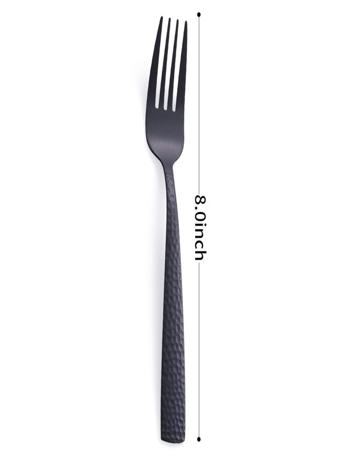 FULLYWARE Matte Black Dinner Fork Set of 6, 8.0 inches Stainless Steel Black Silverware, Metal Hammered, Satin Finish - Image 2
