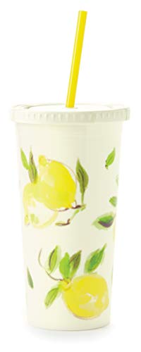 Kate Spade New York kate spade new york Kate Spade New York Insulated Tumbler with Reusable Straw, 20 Ounce Travel Cup with Lid, Lemons  - Image 1