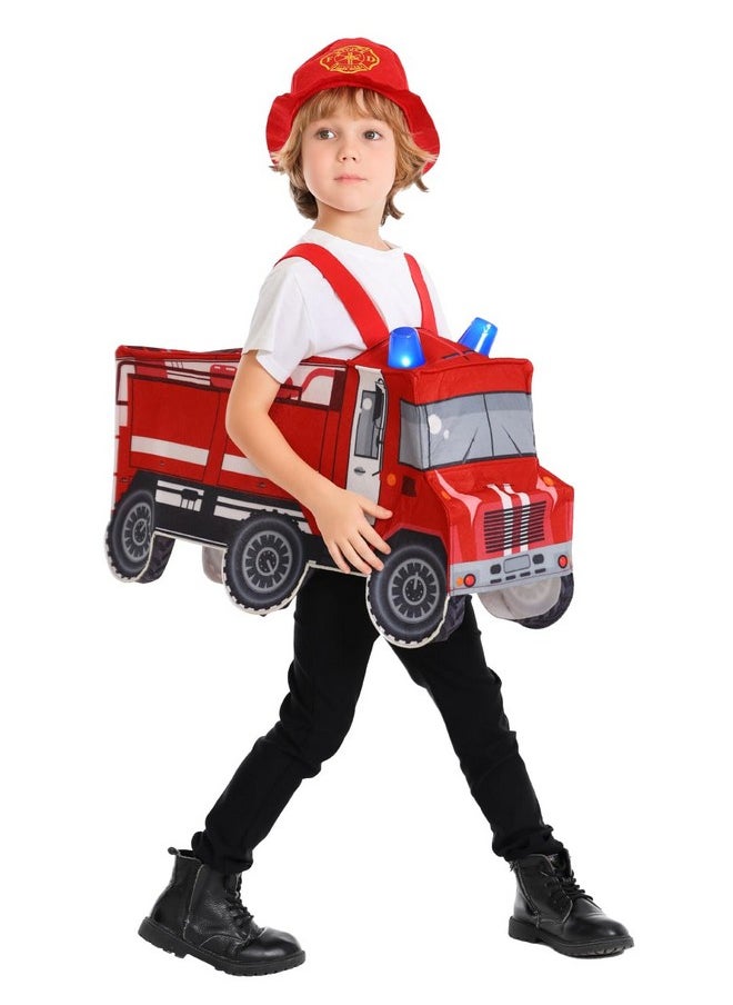 Seasons - Light And Sound Fire Truck Costume For Kids, 3-4 &5-7Years (3T-4T), Red - Image 1