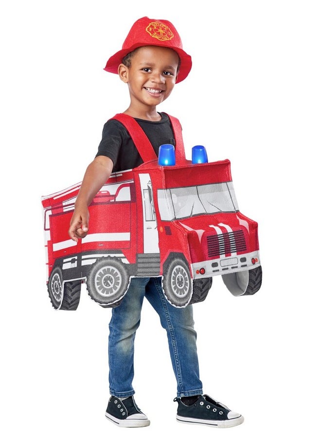 Seasons - Light And Sound Fire Truck Costume For Kids, 3-4 &5-7Years (3T-4T), Red - Image 1