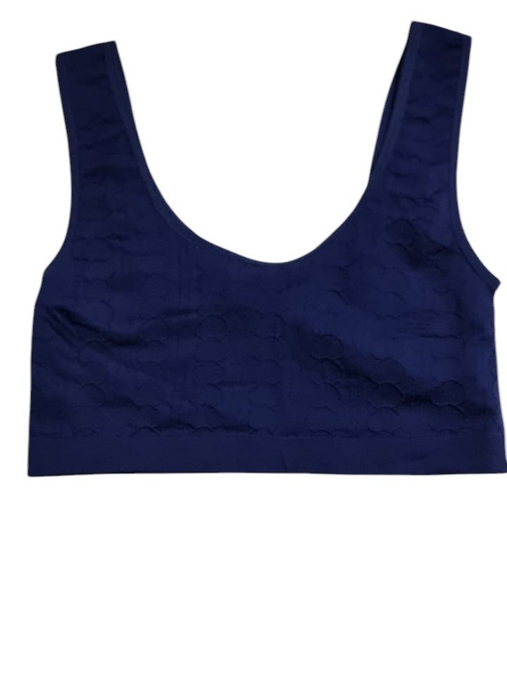 Women's Polyester Non-Wired Soft Tank Top Sports Bra Free Size Navy Blue 