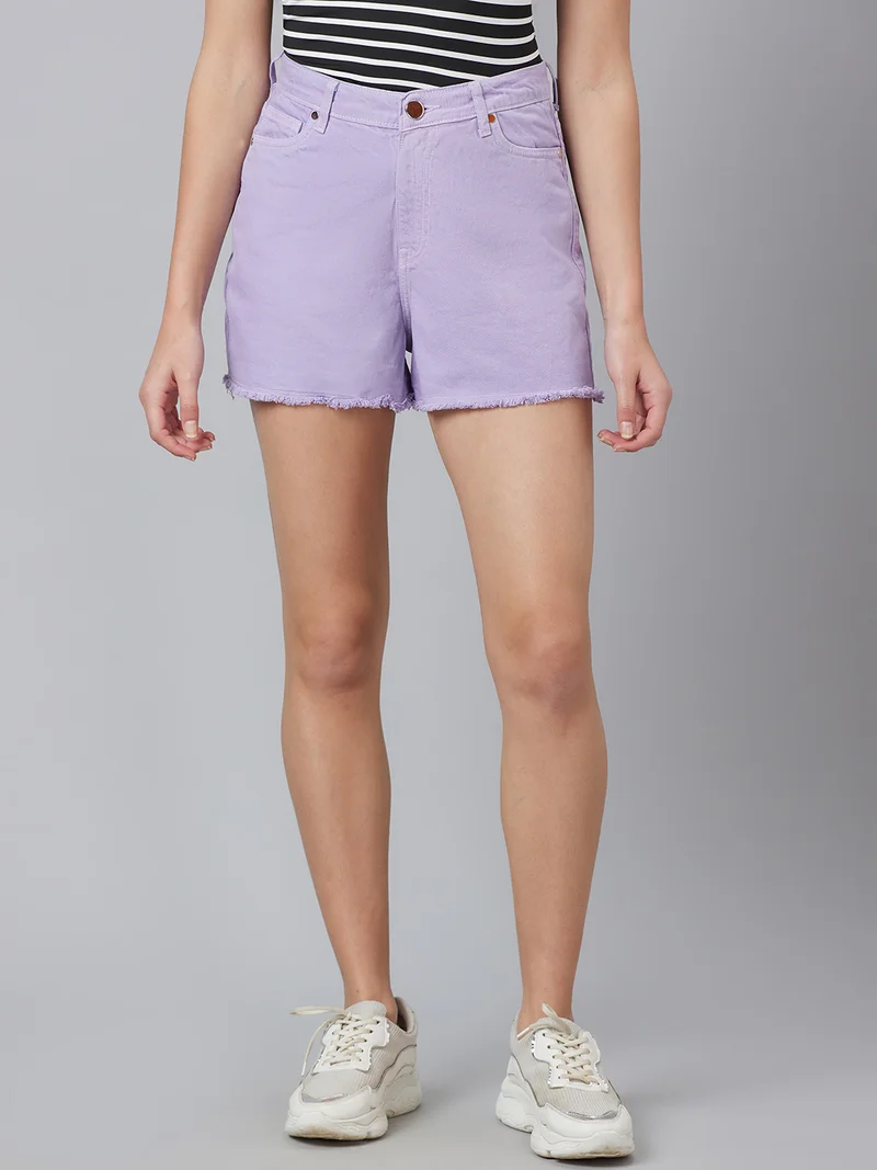 جلو باص شورت جينز نسائي جلوبس بخصر متوسط مطاطي وممزق