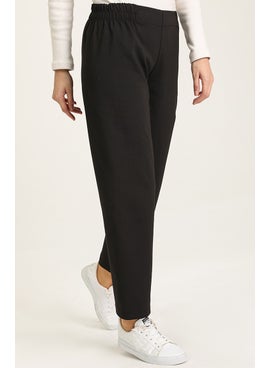 Sefa Merve Elastic Waist Straight Leg Trousers 2062-02 Black  - Image 1
