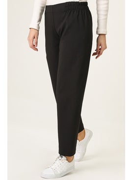 Sefa Merve Elastic Waist Straight Leg Trousers 2062-02 Black  - Image 2
