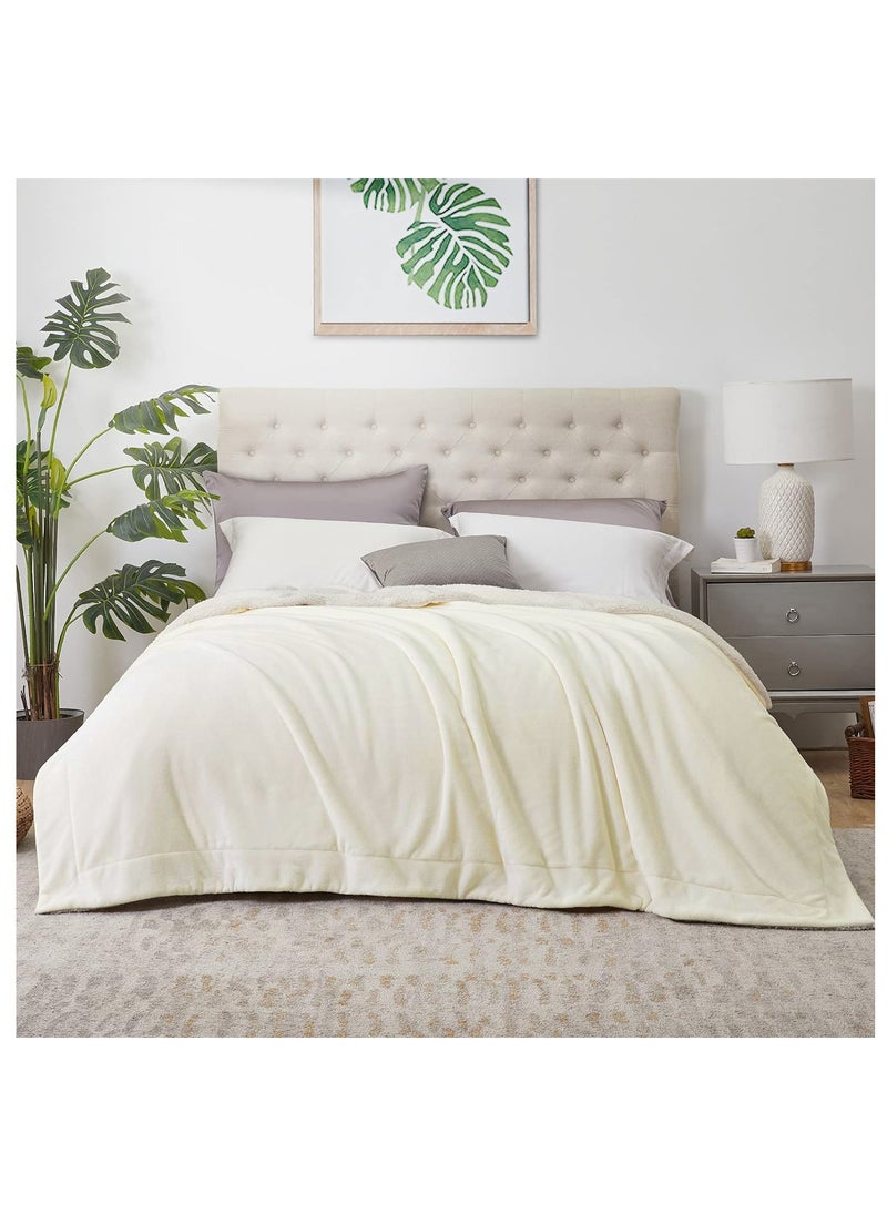 Fabienne - Soft Sheep Reversible King Size Sherpa Blanket for Bed Throw Sofa Travel Flannel Blanket Off White 220x240cm - Image 1