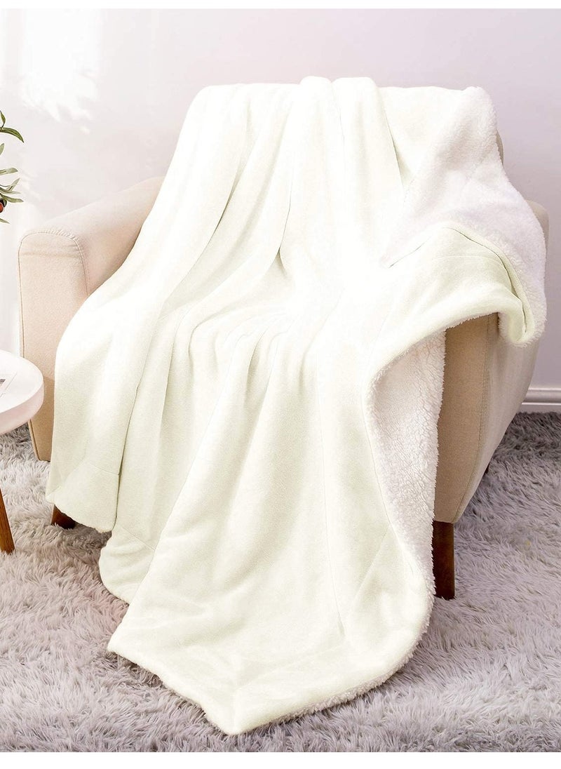 Fabienne - Soft Sheep Reversible King Size Sherpa Blanket for Bed Throw Sofa Travel Flannel Blanket Off White 220x240cm - Image 1