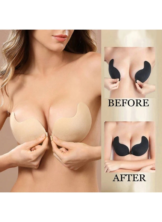 aeen Invisible Strapless Adhesive Bra Size D – Apricot Color – Secure Comfort and Elegant Look - Image 1