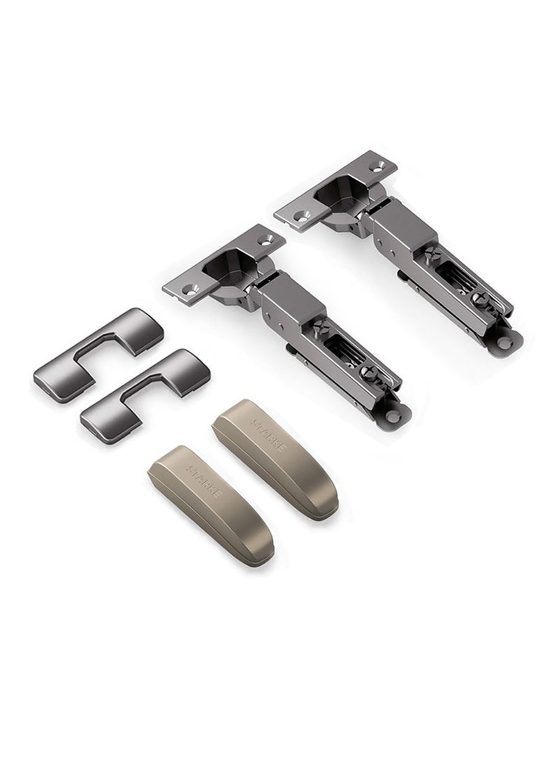 STARKE Pack Of 2 Half Overlay Soft Close Cabinet Wingless Hinge -Black Electroplated, 95 Degree Opening Angle, 16-25mm Application, Strong Hydraulic System - Gold Protective Cover & Screws included. - Image 1