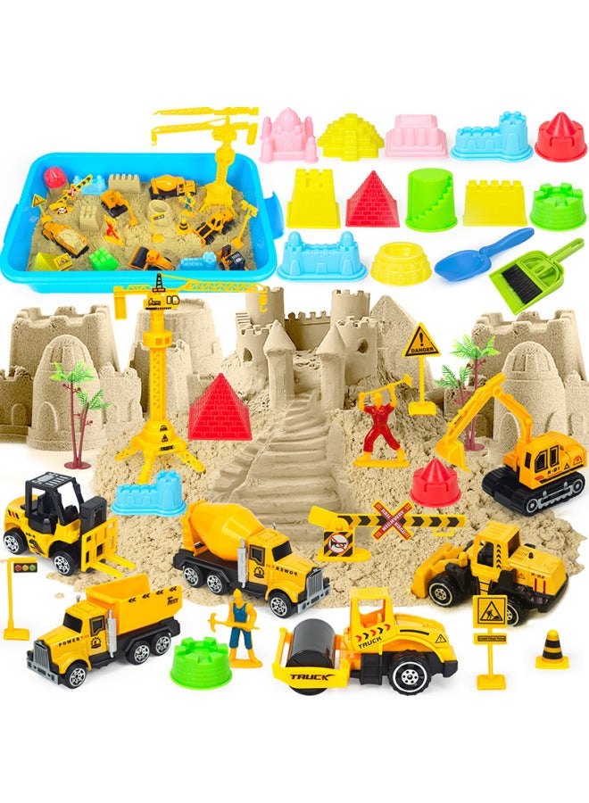 Hot Sale Kids Space Sandbox Theme Suit Construction Truck Ice Cream Clay Educational Handmade Toy-Color:Alloy Model-engineering Vehicle Sandbox - Image 1