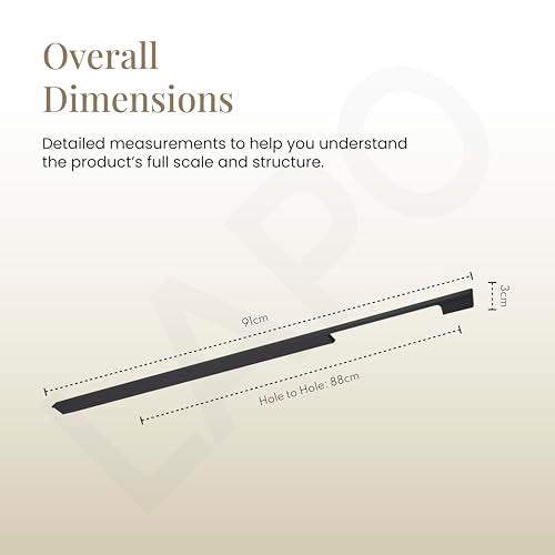 LAPO 4 Piece Cabinet Wardrobe Handle 36 inch, Long Pull Handle for Wardrobe with Comfy Grip, Aluminum Handle for Kitchen, Bedroom, Office, Cabinet Wardrobe with Screws (Black, 915mm (36 inch) M-OH - Image 2