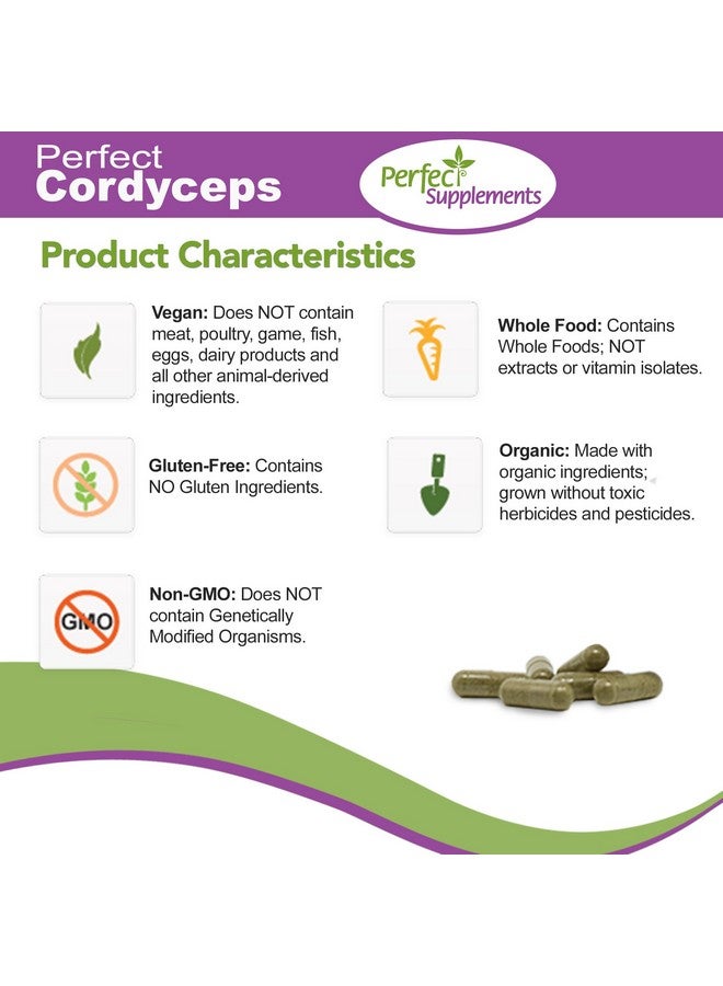 Perfect Supplements Perfect Cordyceps 90 Vegetable Capsules Organic Adaptogenic Herbal Supplement Increases Energy Endurance & Strength - Image 5