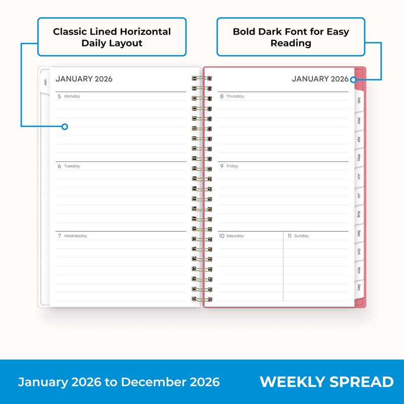 Blue Sky 2026 Weekly and Monthly Planner Calendar, January 2026 - December 2026, 5" x 8", Flexible Frosted Cover, Laminated Tabs, Durable Twin Wire Binding, Fly By - Image 3