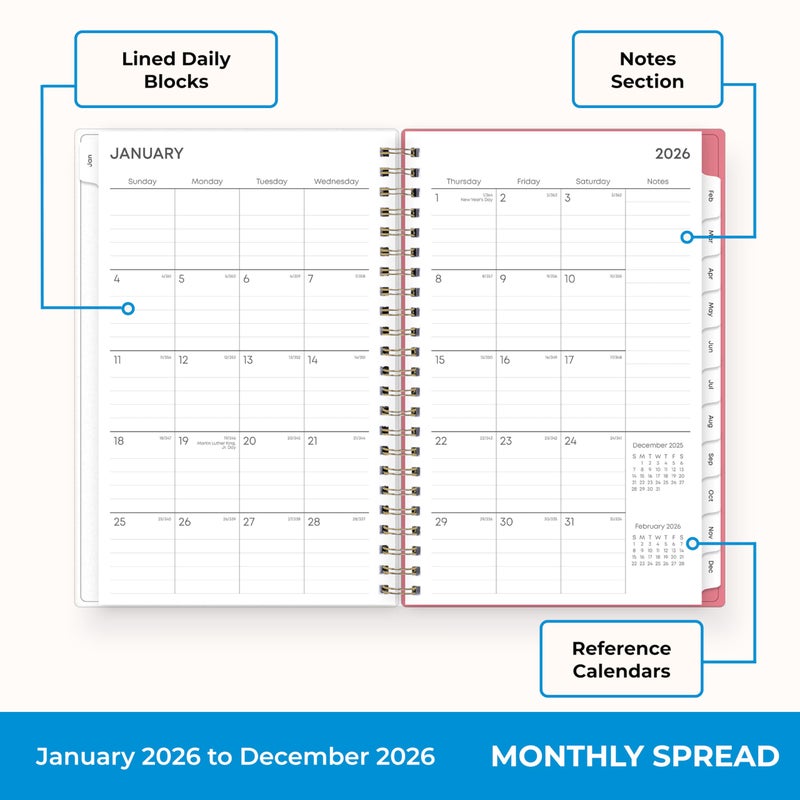 Blue Sky 2026 Weekly and Monthly Planner Calendar, January 2026 - December 2026, 5" x 8", Flexible Frosted Cover, Laminated Tabs, Durable Twin Wire Binding, Fly By - Image 4