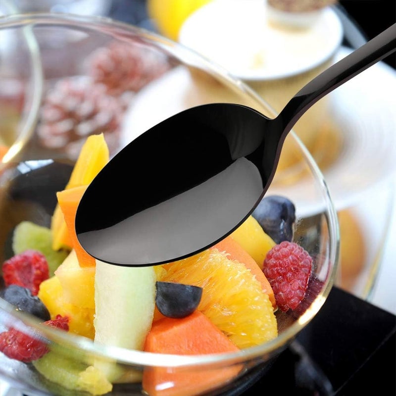 MOBDESK Black Silverware 40 Piece Flatware Set Stainless Steel Cutlery Eating Utensils Mirror Finish Tableware Knife Fork Spoon Daily Used Dessert Dining Table Serving Copper Soup Kitchen Items Home - Image 4