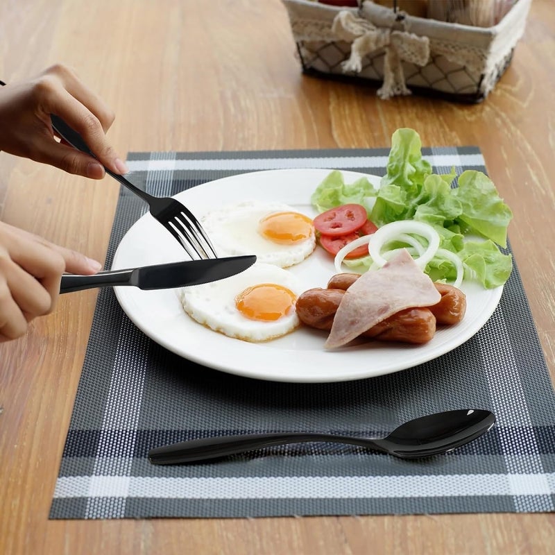 MOBDESK Black Silverware 40 Piece Flatware Set Stainless Steel Cutlery Eating Utensils Mirror Finish Tableware Knife Fork Spoon Daily Used Dessert Dining Table Serving Copper Soup Kitchen Items Home - Image 5