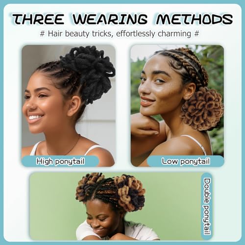 Abellee Loc Buns For Black Women 8Inch Loc Petal Bun Afro High Puff Drawstring Ponytail Faux Locs Hair Bun Pony Tail Hairpieces Clip In Hair Extentions for Black Women (DC1B) - Image 5