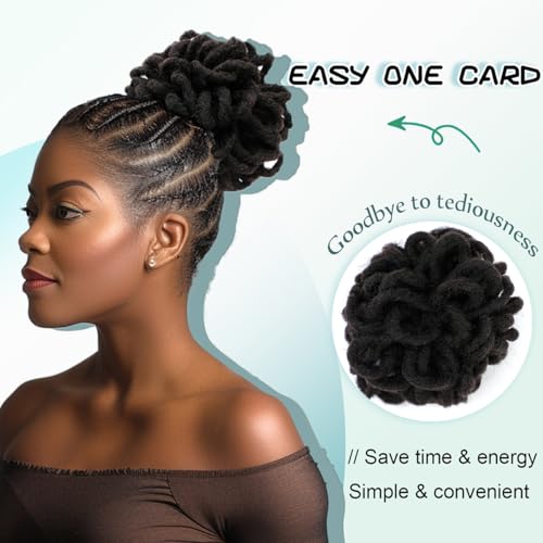 Abellee Loc Buns For Black Women 8Inch Loc Petal Bun Afro High Puff Drawstring Ponytail Faux Locs Hair Bun Pony Tail Hairpieces Clip In Hair Extentions for Black Women (DC1B) - Image 2