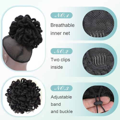 Abellee Loc Buns For Black Women 8Inch Loc Petal Bun Afro High Puff Drawstring Ponytail Faux Locs Hair Bun Pony Tail Hairpieces Clip In Hair Extentions for Black Women (DC1B) - Image 3