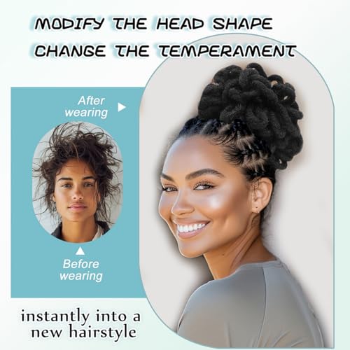 Abellee Loc Buns For Black Women 8Inch Loc Petal Bun Afro High Puff Drawstring Ponytail Faux Locs Hair Bun Pony Tail Hairpieces Clip In Hair Extentions for Black Women (DC1B) - Image 4