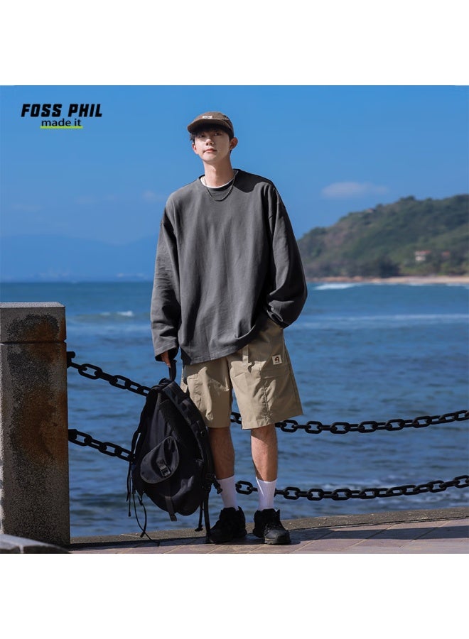 Foss Phil Casual T-shirt For Men, Spring And Autumn Season, Hong Kong Style, Solid Color, Pure Cotton, Loose Fit, Simple Design, Athletic Long Sleeve Undershirt, Fpct5, Dark Gray, Size S - Image 4