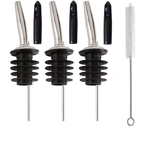 NJ OVERSEAS NCO Liquor Metal Pourers, Bottle Pourer with Tapered Spout, Best for Pouring Wine, Spirits, Syrup and Olive Oil with Black caps- Set of 3 Pcs - Image 1