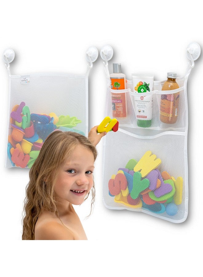 Comfylife 2 x Mesh Bath Toy Organizer + 8 Ultra Strong Hooks - The Perfect Bathtub Toy Holder & Bathroom or Shower Caddy - These Multi-use Net Bags Make Baby Bath Toy Storage Easy - For Kids & Toddlers - Image 1
