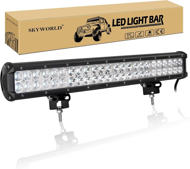 سكاي وورلد شريط إضاءة عمل LED من مقاس 23 بوصة بقدرة 144 واط، شعاع مدمج بقعة وفيض، 12V 24V، أضواء القيادة للطرق الوعرة ومصباح ضباب لسيارة شاحنة 4x4 ومركبة ATV وSUV وقارب، مقاوم للماء، أبيض 6000K - Image 1
