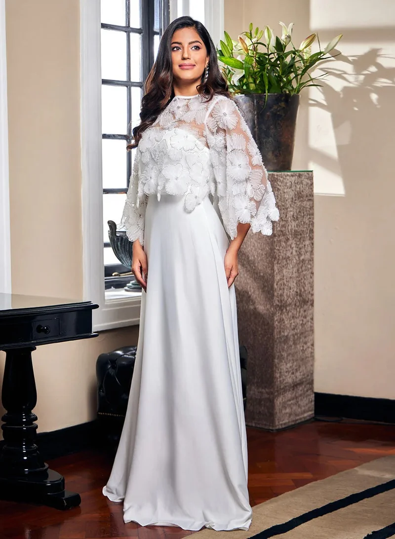 Zigzag White Satin Dress (Mesh Top Excluded)