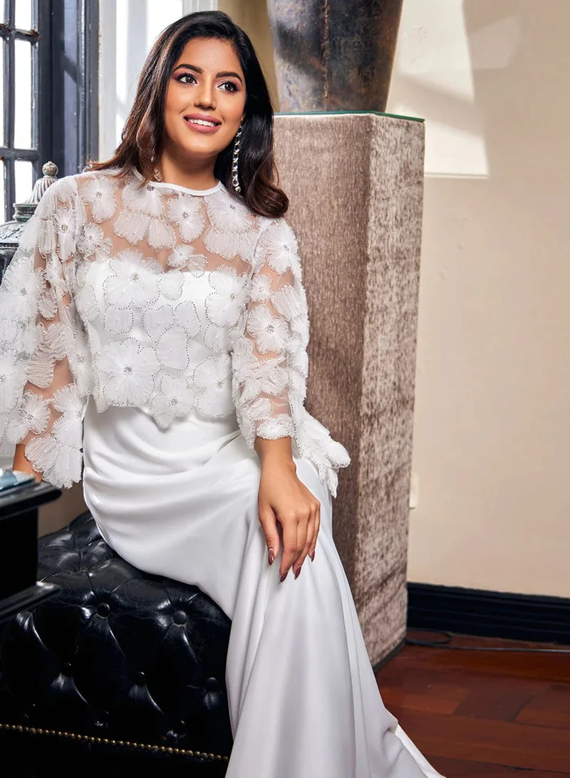 Zigzag White Satin Dress (Mesh Top Excluded)