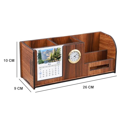 Deskart Stylish Pen Holder Stand with Clock, Two Years Calendar, Business Visiting Card & Mobile Holder | Multipurpose Desk Organizer for Office Desk and Gifting - Image 4