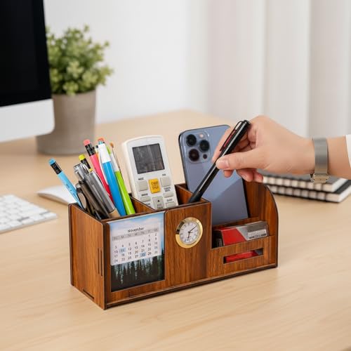 Deskart Stylish Pen Holder Stand with Clock, Two Years Calendar, Business Visiting Card & Mobile Holder | Multipurpose Desk Organizer for Office Desk and Gifting - Image 5