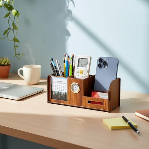 Deskart Stylish Pen Holder Stand with Clock, Two Years Calendar, Business Visiting Card & Mobile Holder | Multipurpose Desk Organizer for Office Desk and Gifting - Image 2