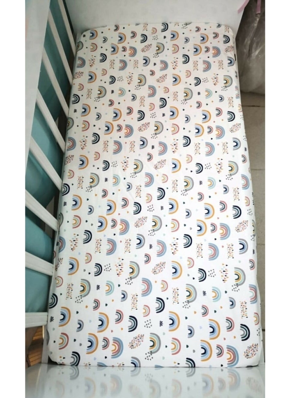 Bebek Özel Baby Special Cotton Baby and Kids Fitted Sheet Cute Rainbow 80x160 cm  - Image 2