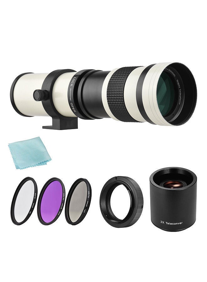 Camera MF Super Telephoto Zoom Lens F/8.3-16 420-800mm T Mount + UV/CPL/FLD Filters Set +2X 420-800mm Teleconverter Lens + T2-AF Adapter Ring  - Image 1