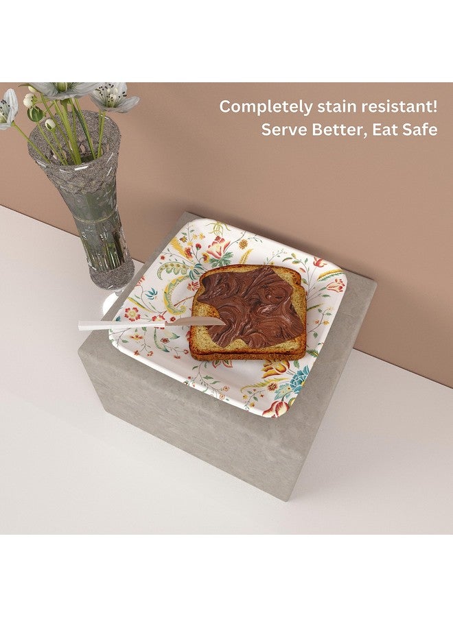 Castleite Bliss Melamine Quarter Plates Set Of 6 - Size 7',Non Breakable,Square Designer Plate For Serving Snacks,Breakfast,Lunch Or Dinner At Home,Kitchen,Or Café,Stainless (Coastal Charm) - White - Image 3