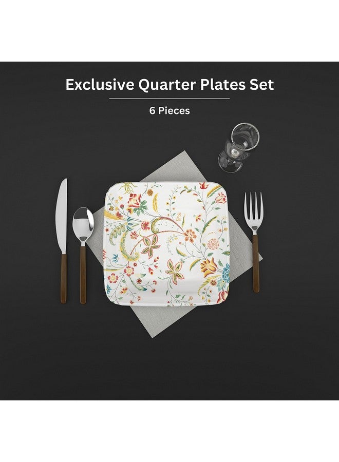Castleite Bliss Melamine Quarter Plates Set Of 6 - Size 7',Non Breakable,Square Designer Plate For Serving Snacks,Breakfast,Lunch Or Dinner At Home,Kitchen,Or Café,Stainless (Coastal Charm) - White - Image 2