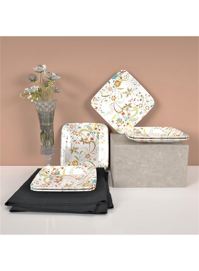 Castleite Bliss Melamine Quarter Plates Set Of 6 - Size 7',Non Breakable,Square Designer Plate For Serving Snacks,Breakfast,Lunch Or Dinner At Home,Kitchen,Or Café,Stainless (Coastal Charm) - White - Image 1