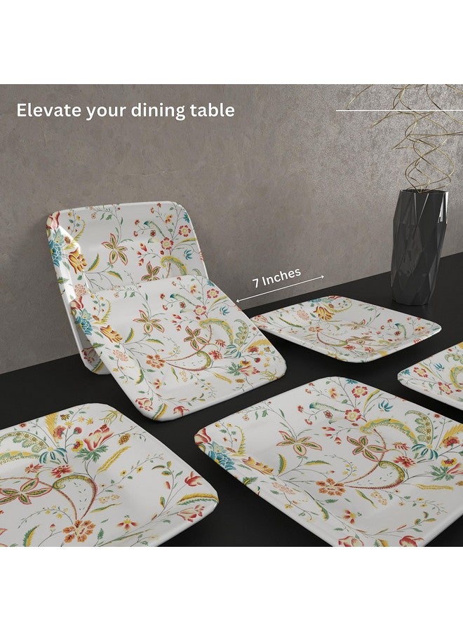 Castleite Bliss Melamine Quarter Plates Set Of 6 - Size 7',Non Breakable,Square Designer Plate For Serving Snacks,Breakfast,Lunch Or Dinner At Home,Kitchen,Or Café,Stainless (Coastal Charm) - White - Image 4