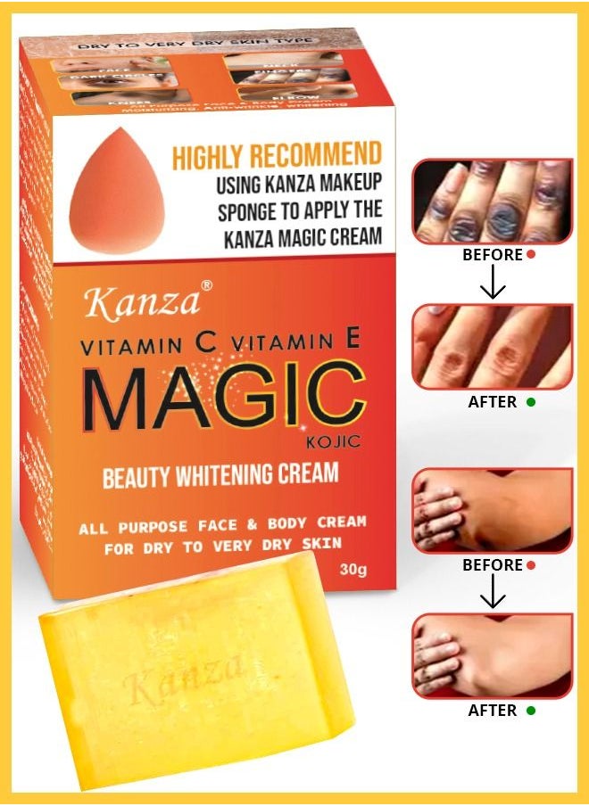 Kanza Magic Whitening Body Cream with Makeup Puff Skin Fairness